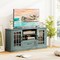 Green Farmhouse TV Stand 62” Media Console with 2 Cabinets, 2 Open Shelves & 1 Drawer, MDF & Glass Frame